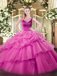 Dramatic Lilac 15th Birthday Dress Sweet 16 and Quinceanera with Beading and Appliques Scoop Sleeveless Side Zipper