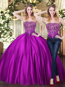 Floor Length Lace Up Sweet 16 Dress Purple for Military Ball and Sweet 16 and Quinceanera with Beading