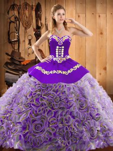 Customized Embroidery Quinceanera Dresses Multi-color Lace Up Sleeveless With Train Sweep Train