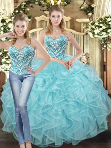 Sumptuous Sleeveless Beading and Ruffles Lace Up Quinceanera Dresses