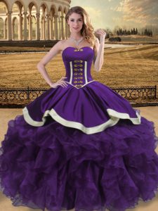 Artistic Purple Sweetheart Lace Up Beading and Ruffles Quinceanera Dresses Sleeveless