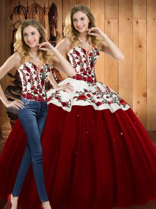 Satin and Tulle Sleeveless Floor Length Quinceanera Gown and Embroidery