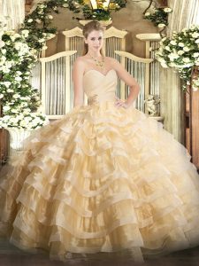 Extravagant Champagne Lace Up Sweetheart Beading and Ruffled Layers Quinceanera Dresses Organza Sleeveless