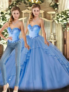Free and Easy Sweetheart Sleeveless Lace Up 15 Quinceanera Dress Baby Blue Organza