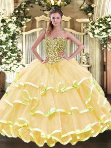Amazing Sleeveless Beading and Ruffled Layers Lace Up Quinceanera Gowns