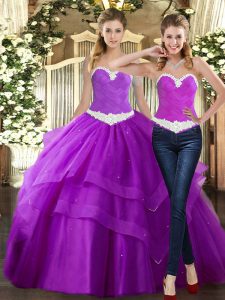 Beading and Ruching Vestidos de Quinceanera Purple Lace Up Sleeveless Floor Length