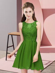 Attractive Scoop Sleeveless Zipper Quinceanera Court Dresses Green Chiffon
