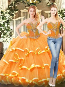 Captivating Orange Red Sweetheart Lace Up Beading and Ruffled Layers Vestidos de Quinceanera Sleeveless