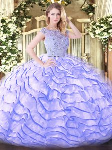 Noble Lavender Sleeveless Beading and Ruffled Layers Zipper Sweet 16 Quinceanera Dress