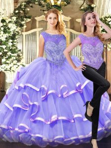 Floor Length Lavender Sweet 16 Dresses Scoop Sleeveless Lace Up