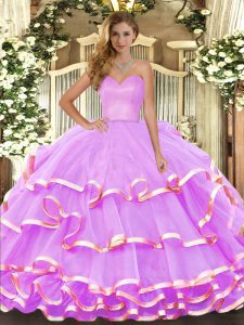 Floor Length Lilac Quince Ball Gowns Sweetheart Sleeveless Lace Up