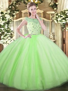 Floor Length Zipper Vestidos de Quinceanera Yellow Green for Military Ball and Sweet 16 and Quinceanera with Beading