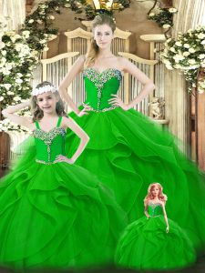 Fantastic Floor Length Green Quinceanera Dress Organza Sleeveless Beading and Ruffles