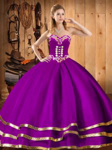 Floor Length Lace Up Sweet 16 Dresses Purple for Military Ball and Sweet 16 and Quinceanera with Embroidery