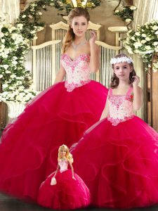 Designer Red Sweet 16 Quinceanera Dress Military Ball and Sweet 16 and Quinceanera with Beading and Ruffles Sweetheart Sleeveless Lace Up