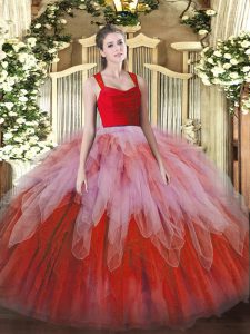 Fashionable Multi-color Organza Zipper Quinceanera Dress Sleeveless Floor Length Ruffles