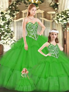 Fine Green Sweetheart Neckline Beading Ball Gown Prom Dress Sleeveless Lace Up