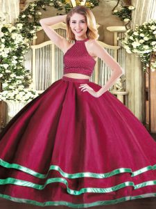 Floor Length Backless Vestidos de Quinceanera Fuchsia for Military Ball and Sweet 16 and Quinceanera with Beading