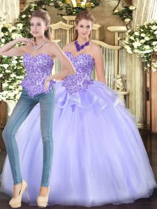 Superior Appliques Quinceanera Dresses Lavender Zipper Sleeveless Floor Length