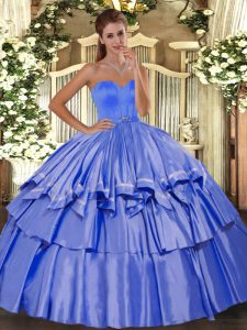 Top Selling Floor Length Ball Gowns Sleeveless Blue Sweet 16 Dress Lace Up