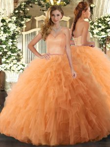 Comfortable Orange Ball Gown Prom Dress Military Ball and Sweet 16 and Quinceanera with Ruffles Sweetheart Sleeveless Lace Up