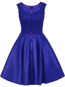 Sexy Blue Sleeveless Satin Zipper Dama Dress for Quinceanera for Prom and Party