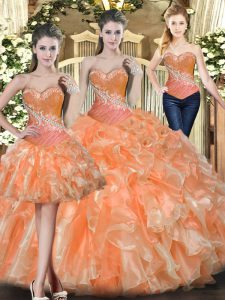 Orange Red Sweetheart Lace Up Beading and Ruffles Quinceanera Gowns Sleeveless