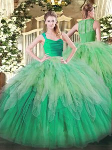 Straps Sleeveless Quinceanera Gown Floor Length Ruffles Multi-color Organza