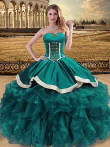 New Style Teal Sweetheart Lace Up Beading and Ruffles Quince Ball Gowns Sleeveless