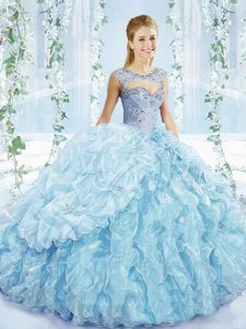 Popular Sleeveless Beading and Ruffles and Pick Ups Lace Up Quinceanera Dress