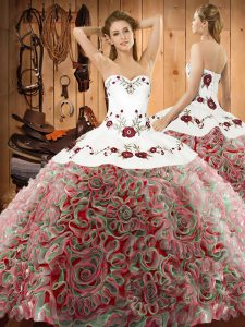Attractive Sweetheart Sleeveless Sweet 16 Dress Sweep Train Embroidery Multi-color Fabric With Rolling Flowers