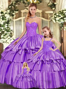 Admirable Eggplant Purple Lace Up Sweetheart Beading and Ruffled Layers Sweet 16 Dress Organza Sleeveless