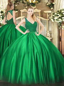 Dark Green Sleeveless Beading and Lace Floor Length Quinceanera Gown