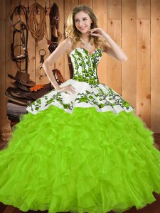 Sexy Floor Length Yellow Green Ball Gown Prom Dress Sweetheart Sleeveless Lace Up