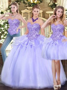 Deluxe Lavender Sweetheart Neckline Appliques and Ruffles Quinceanera Dresses Sleeveless Zipper