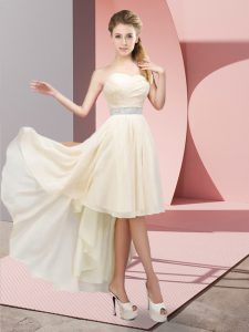 Glittering High Low Lace Up Damas Dress Champagne for Prom and Party and Wedding Party with Beading