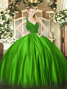 Unique Green V-neck Backless Beading and Lace 15th Birthday Dress Sleeveless