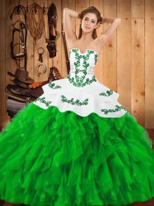Best Green Sweet 16 Dresses Military Ball and Sweet 16 and Quinceanera with Embroidery and Ruffles Strapless Sleeveless Lace Up