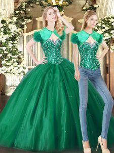Fancy Floor Length Green Quinceanera Gown Sweetheart Sleeveless Lace Up