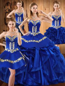 Royal Blue Sleeveless Organza Lace Up Sweet 16 Quinceanera Dress for Military Ball and Sweet 16 and Quinceanera