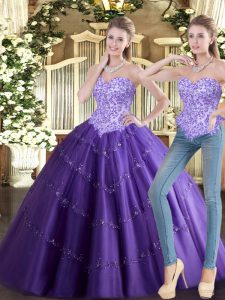 Exquisite Floor Length Ball Gowns Sleeveless Purple 15 Quinceanera Dress Lace Up