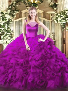 Ball Gowns 15 Quinceanera Dress Fuchsia Scoop Fabric With Rolling Flowers Sleeveless Floor Length Side Zipper