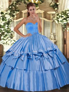 Baby Blue Sweetheart Lace Up Beading and Ruffled Layers Sweet 16 Quinceanera Dress Sleeveless