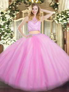 Graceful Lilac Zipper Quinceanera Dress Beading and Ruffles Sleeveless Floor Length