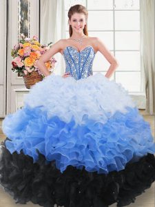 Classical Organza Sleeveless Floor Length Sweet 16 Quinceanera Dress and Beading and Ruching