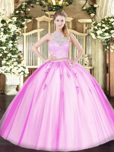 Tulle Sleeveless Floor Length Ball Gown Prom Dress and Lace and Appliques