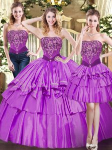 Beauteous Tulle Sleeveless Floor Length Quinceanera Dress and Beading and Ruffled Layers