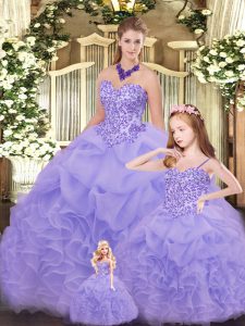 Lavender Sweetheart Lace Up Beading and Ruffles Vestidos de Quinceanera Sleeveless