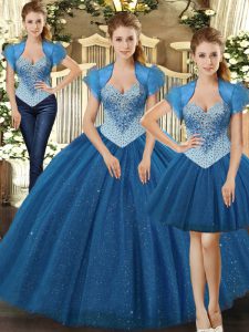 Tulle Straps Sleeveless Lace Up Beading Sweet 16 Dresses in Teal