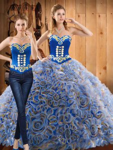 Multi-color Long Sleeves Fabric With Rolling Flowers Sweep Train Lace Up 15th Birthday Dress for Military Ball and Sweet 16 and Quinceanera